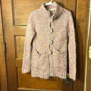 Free People Pink/Purple Fuzzy Cardigan Sweater Women's sz L